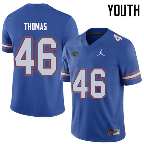 Youth NCAA Florida Gators Will Thomas #46 Stitched Authentic Jordan Brand Royal College Football Jersey TMZ6565YX